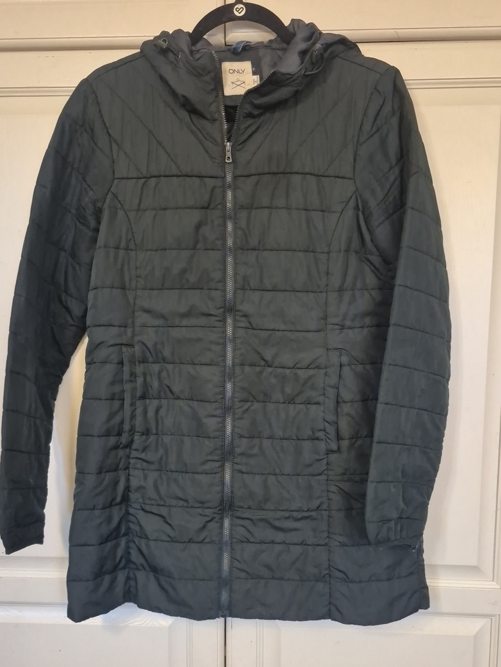 ONLY Hooded Quilted Puffer Jacket in Forest Green